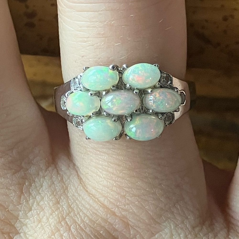 Natural Ethiopian Opal Sterling Silver Cluster Ring Size 6